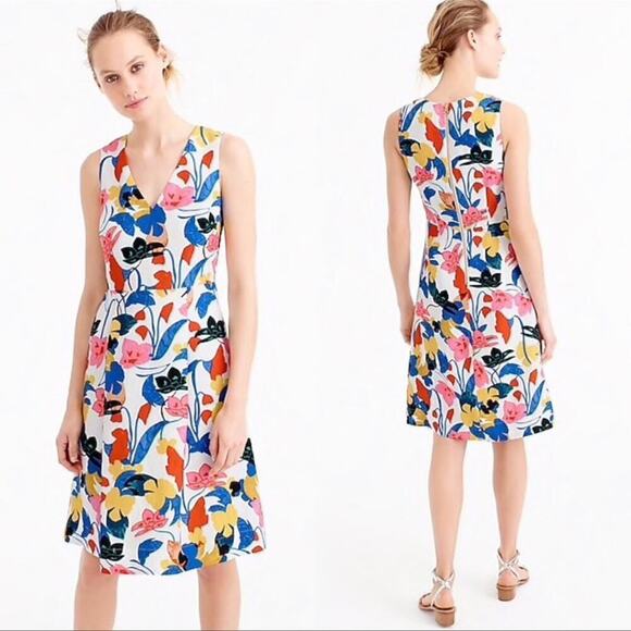 J.Crew A-line Dress Morning Flower Floral White Linen Summer Midi Dress Size 00 - Picture 8 of 14